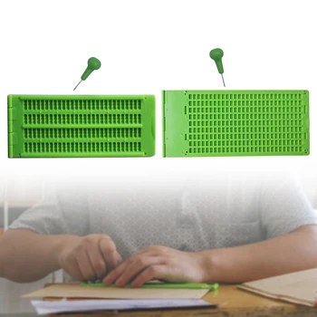 

With Stylus Green 4 Lines 28 Cells School Learning Tool Portable Braille Writing Slate Practice Plastic Practical Accessory