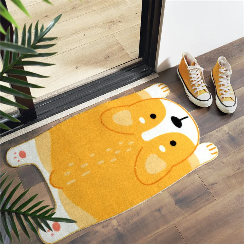 Funny Doormat Cute Cartoon Animal Shiba Inu Corgi Mats Wear-Resistant Anti-Skid Foot Pad Entrance Floor Rug Kitchen Carpet Home