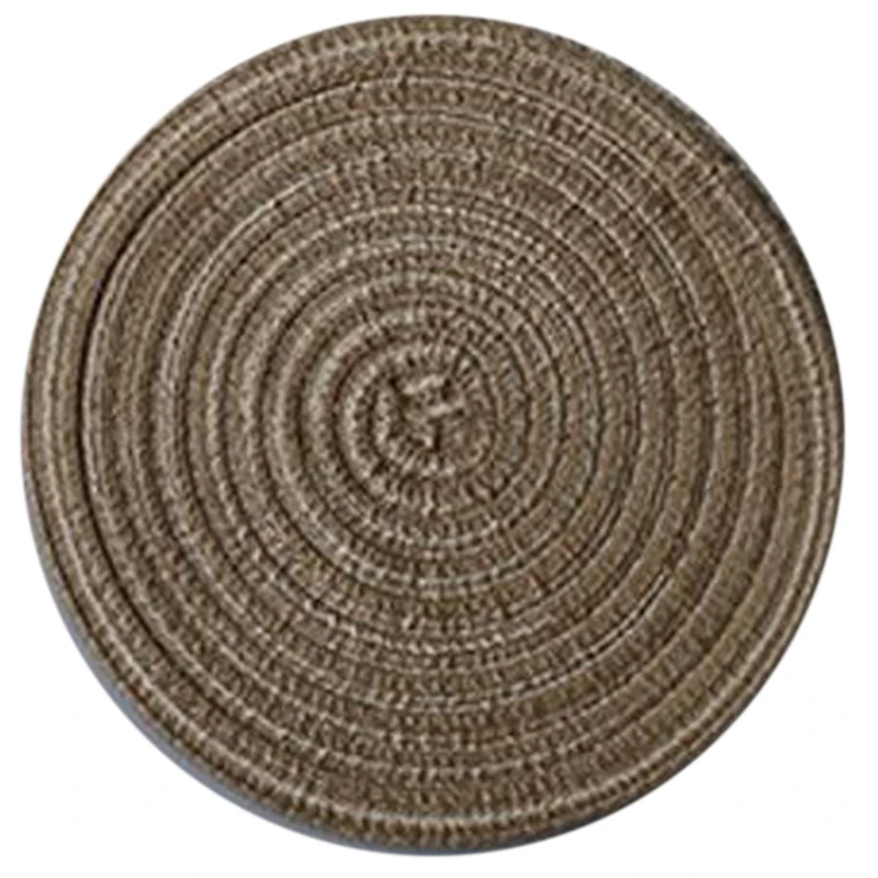 6Pcs Round Design Table Ramie Insulation Pad Solid Placemats Linen Non Slip Table Mat Kitchen Accessories Decoration Home Pad Co - Цвет: coffee color
