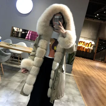 

fur winter new long 2020 coat female super large fox fur collar detachable rex rabbit fur liner overcome