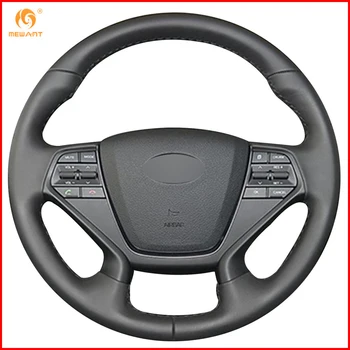 

MEWANT Black Genuine Leather Car Steering Wheel Cover for Hyundai Sonata 9 2015 2016 2017 (4-Spoke) Interior Accessories