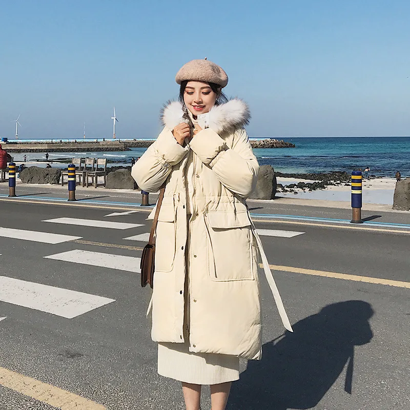 

Photo Shoot Down Jacket Women's 2019 New Style Winter Korean-style Mid-length Waist Hugging over-the-Knee Cotton Overcoat Dongda