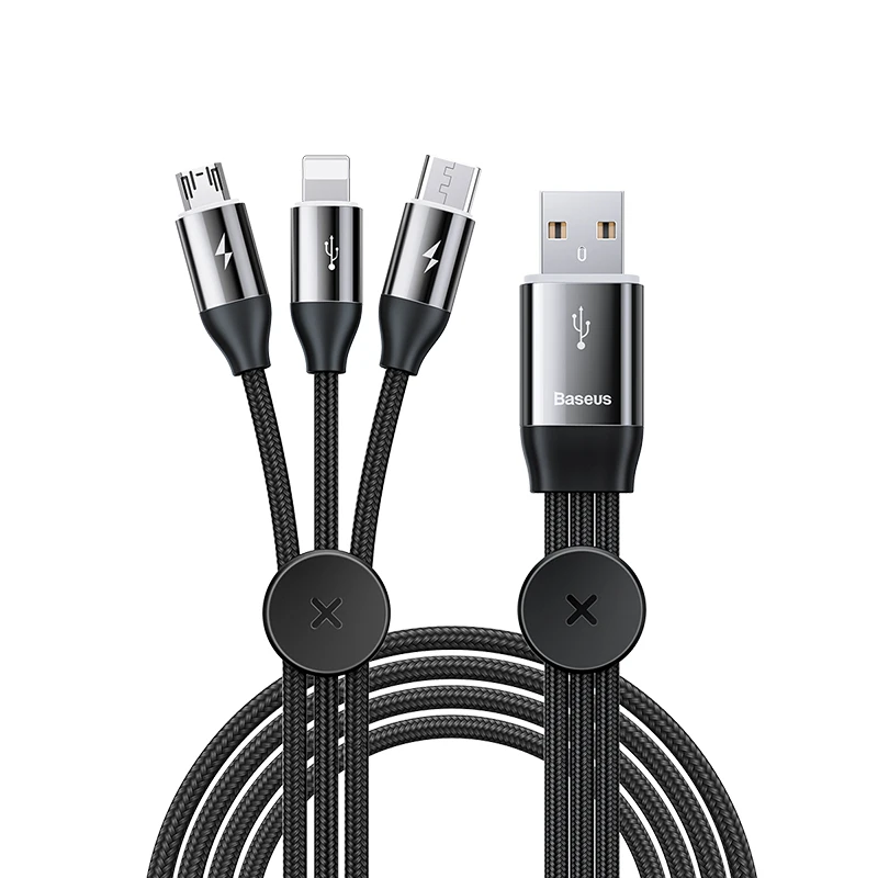 Baseus светодиодный свет 3 в 1 usb зарядное устройство кабель для iPhone samsung huawei xiaomi 8 зарядный кабель системы освещения micro usb type c кабель - Тип штекера: Black