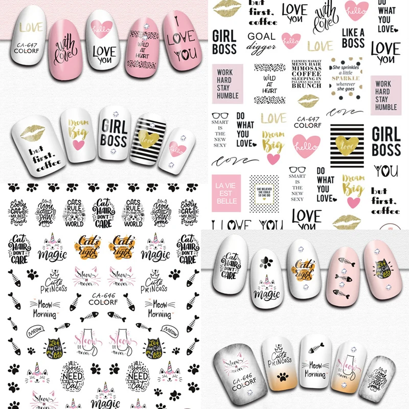 1 Pcs Nail Art Stickers Love Letters Design Decals Adhesive Decorations Chic Cartoon Elements Exotic | Красота и здоровье