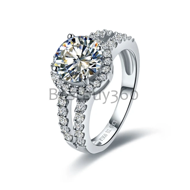 

Pure Silver 2 Carat 8mm Round Cut SONA Simulated Diamant Engagement Wedding S925 Ring Diamante Anel Aneis Anillo Anneau (BB)
