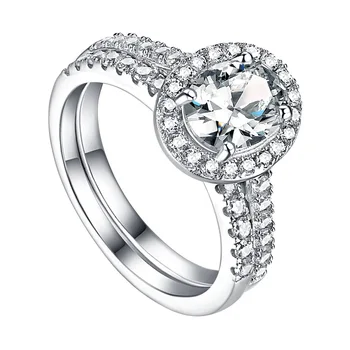 

6*8mm Sterling Silver Rings Set Women Jewelry White Gold Color Female Halo Egg Engagement Ring S925 Silver Band Ring set TL-039