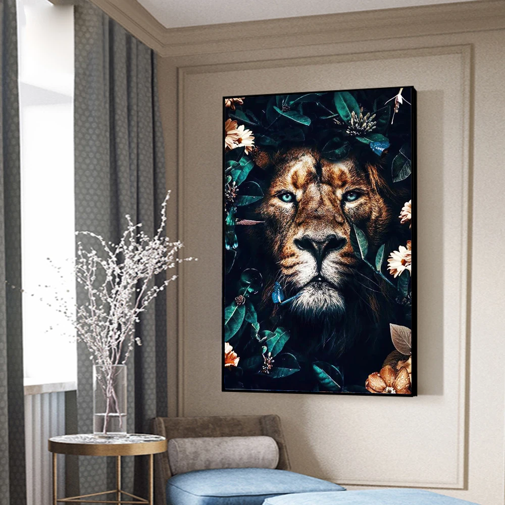 Full Square / Round Diamond Embroidery DIY Diamond Painting Cross Stitch Drill Tiger Lion Face & Flowers Picture of Rhinestones