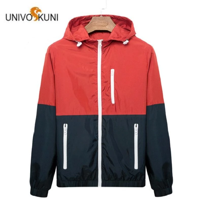 

Windbreaker Men Casual Spring Autumn Lightweight Jacket 2019 New Arrival Hooded Contrast Color Zipper Jackets Outwear Q6100