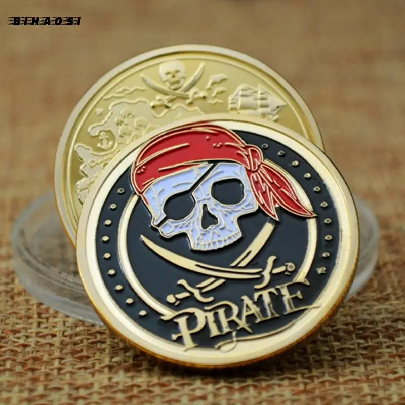 Moneda pirata de 32mm, insignia conmemorativa nostálgica, torre de París esmaltada chapada en oro, moneda antigua rusa, esqueleto de colección