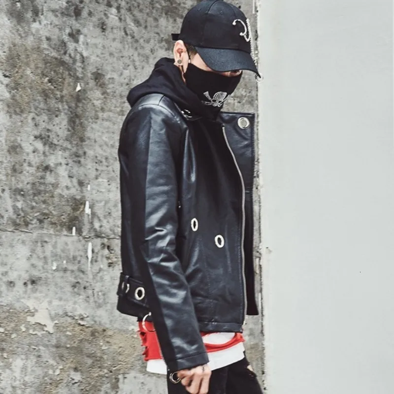 Mannen Bar Dj Faux Leather Uitloper Jacket Casual Streetwear Losse Fit Gordel Motorfiets Biker Winddicht Leren Jas Man Jassen Mannen Bar Dj Faux Leather Uitloper Jacket Casual Streetwear Losse Fit Gordel Motorfiets Biker Winddicht Leren Jas Man Jassen