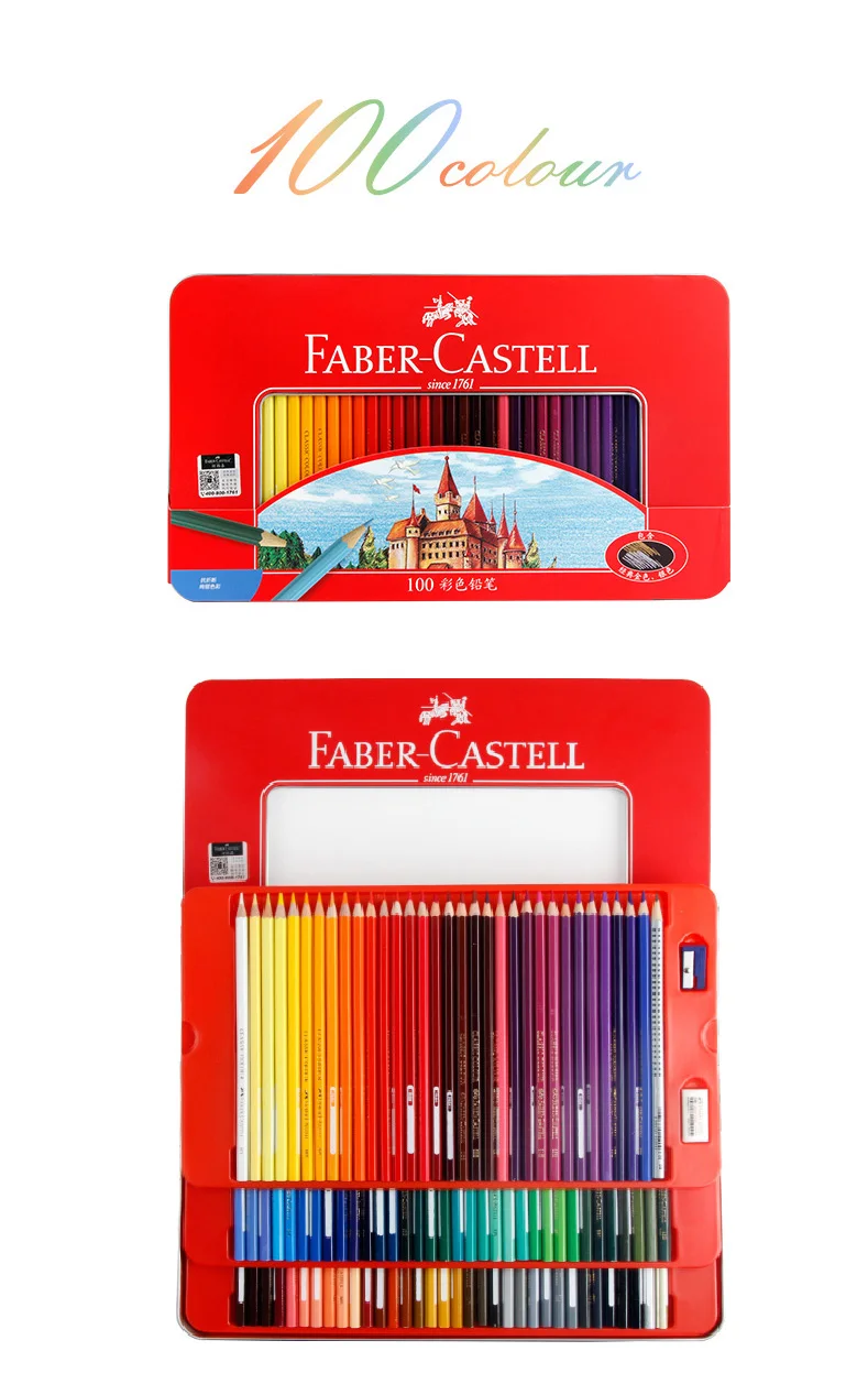 100Colors Faber Castell Classic Colored Pencils Tin Set for Artists  Drawing,Sketch,Coloring Book Premium Children's Art Products