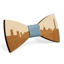 Известный американский город узор ручной работы бамбуковый деревянный регулируемый галстук-бабочка для мужчин мальчиков галстук для свадебной вечеринки вязаный костюм аксессуар