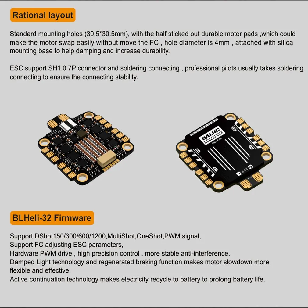 DALRC Rocket 45A 4 в 1 ESC Бесщеточный 3-6S Blheli_32 LIHV DSHOT1200 для DIY FPV гоночный Дрон совместим с F405 F722 FC