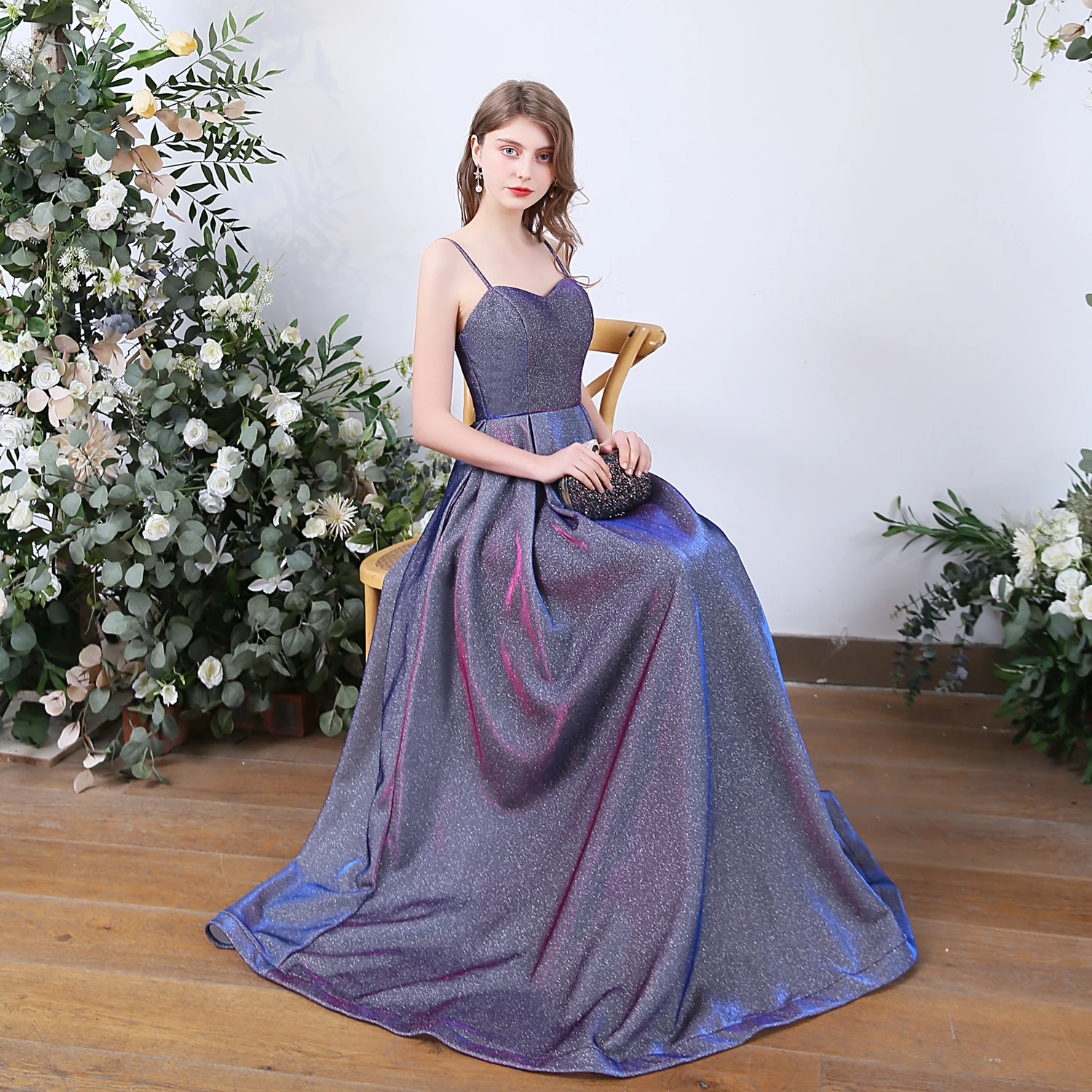 SSYFashion, новое простое вечернее платье для банкета, блестящее, милое, градиентное, голубое, фиолетовое, без рукавов, длинное, торжественное платье, Vestidos