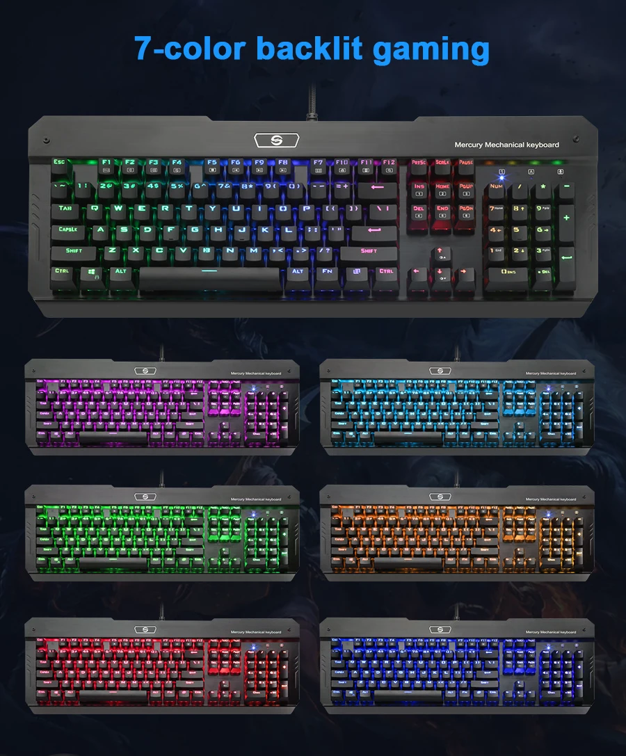 Rocketek R580 RGB Алюминиевый USB Механическая игровая клавиатура синий переключатель со светодиодной подсветкой 104 ключ анти-ореолы проводной ПК компьютерный геймер