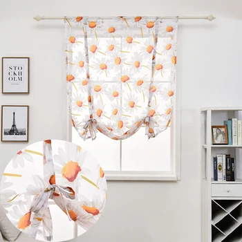 

Floral Tulle Sheer Roman Curtains For Kitchen Sheer Valance Curtains For Living Room Soft Breathable Tie Up Roman Curtains Decor