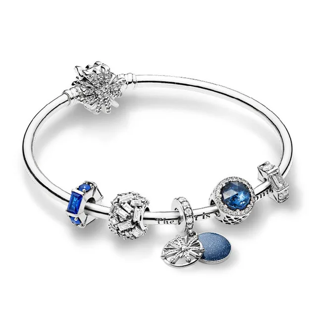 

100% 925 Sterling Silver ZT0197 Brilliant Fireworks Bracelet Set Blue Chiselled Elegance Charm Ice Sculpture Spacer