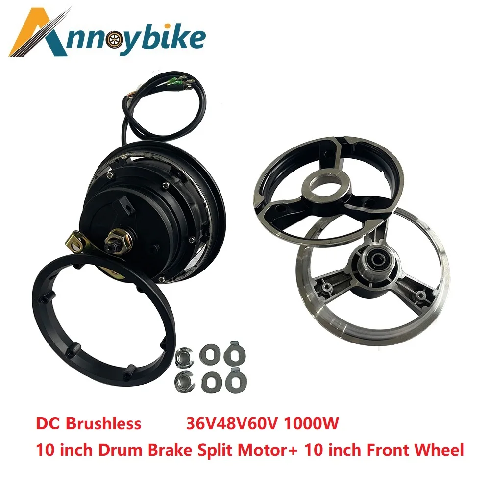 

10 inch DC Brushless 36V48V60V 1000W Split Motor Drum Brake Scooter Front Wheel with Tyre Hub Motor Electric Bike