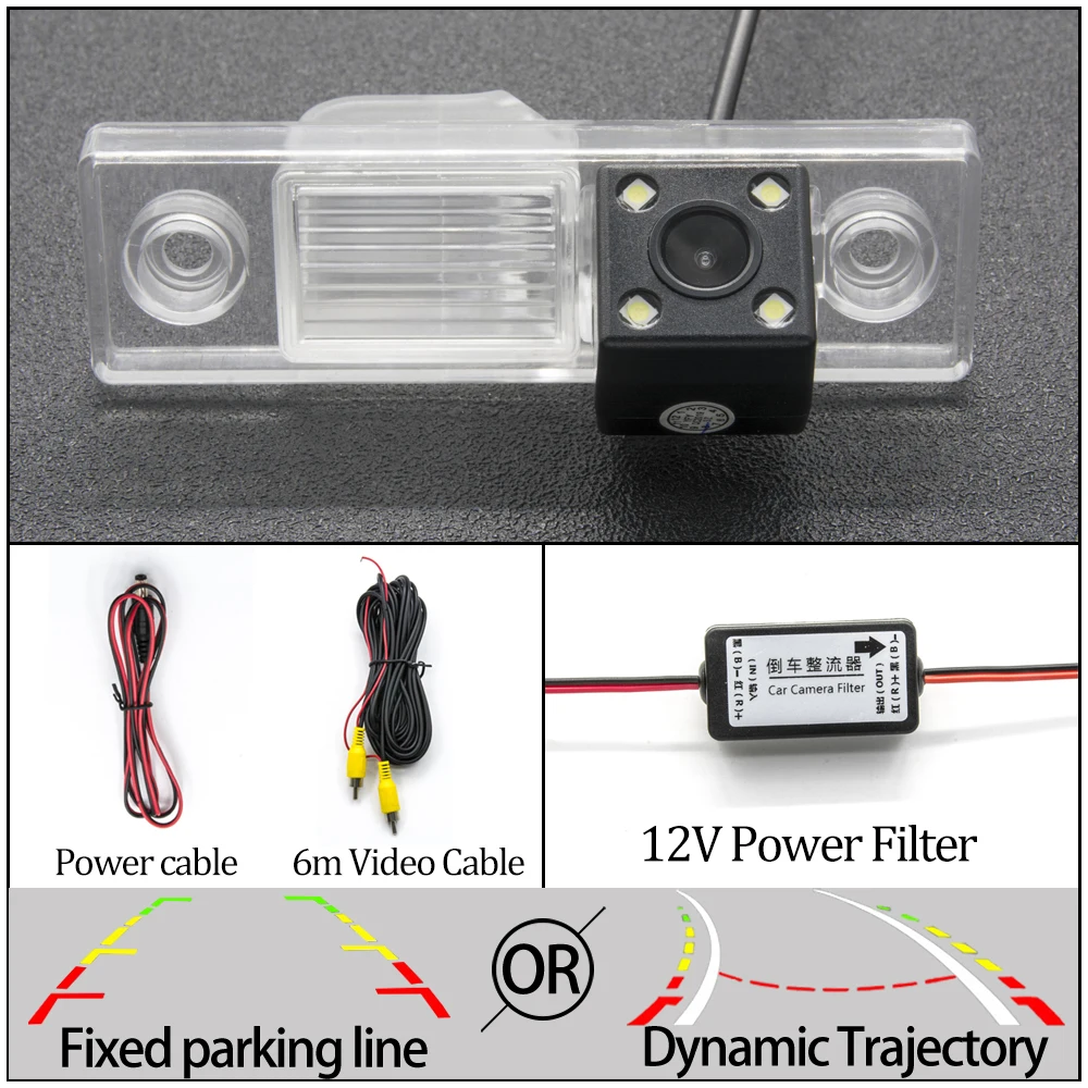 Фиксированная или динамическая траектория камера заднего вида CCD для Chevrolet Epica Tosca Lova Aveo Captiva Cruze Lacetti автостоянка монитор - Название цвета: 4LED Camera N Filter