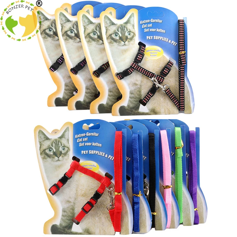 Bonzerpet, поводок для питомцев, кошек, жилет, нейлоновая веревка, поводок, Регулируемая пряжка, котенок, Холтер, Воротник для маленьких детей, щенков, лента для собак