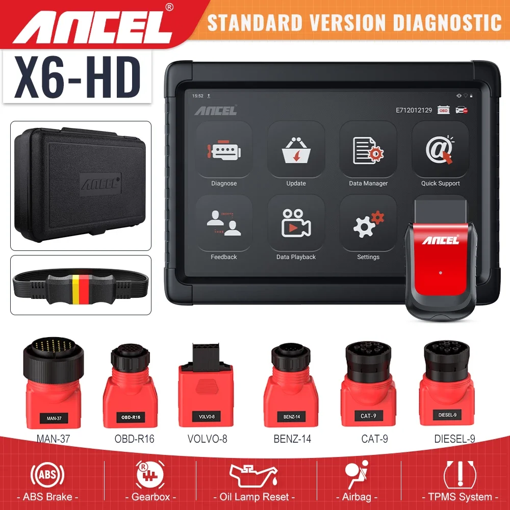 

ANCEL X6 HD 12/24V OBD Diagnostic Tool ABS DPF EPB SRS SAS Health Check Truck Scan Tool 2 year Free Update for Heavy Truck