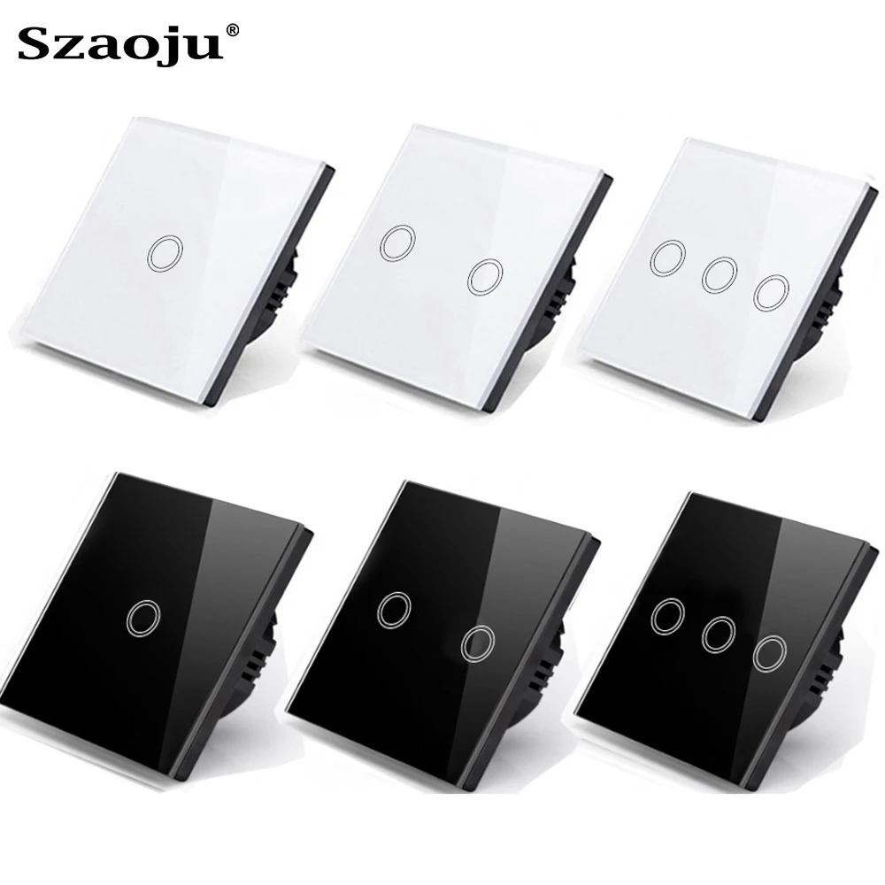 Eu Ac100-240 Touch Switch Power Led Panel Wall Light Switch Temperato Nero Bianco Crystal Glass 1/2/3 Gang Interrutore Switch