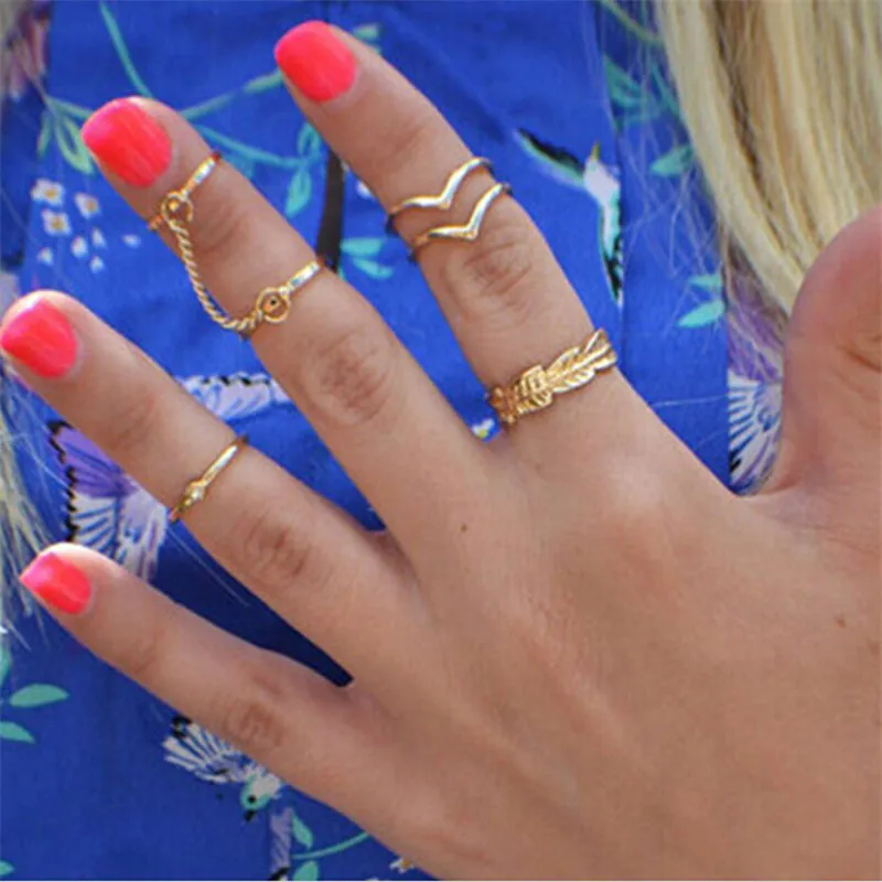 6pcs/lot Unique adjustable Ring Set Punk style Gold Color Knuckle Rings for women midi Finger Knuckle rings Ring Set