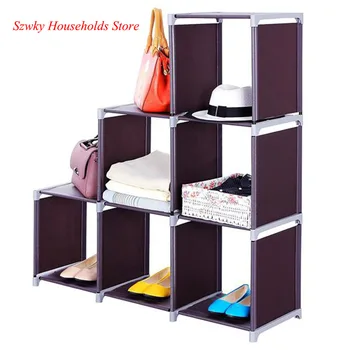 

High Quality and Durable in Use Multifunctional Assembled 3 Tiers 6 Compartments Storage Shelf Dark Brown