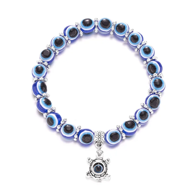 Blue Evil Eye Bracelet Hand of Fatima Turkey Thousand Eyes Wish Handmade Women's Resins Bead Bangle Elastic Bracelets Jewlery 2