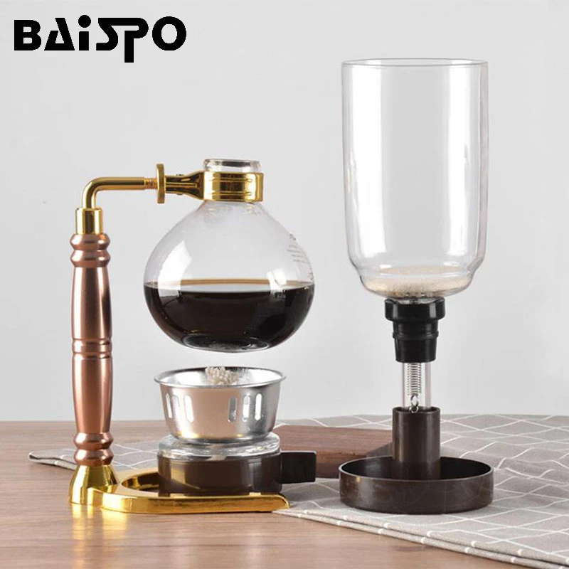 

Baispo Syphon Coffee Maker Set 3 Cups Syphon Pots Filters Japanese Style Tea Siphon Filter Coffee Siphon Machine Heat-Resistant