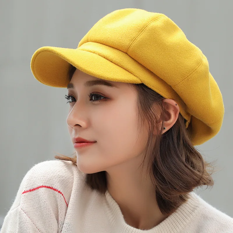 

Solid Color Woolen Octagonal Hats Woman Boina de lana para mujer Otoño Invierno sombreros octogonal gorras de boina negra gris