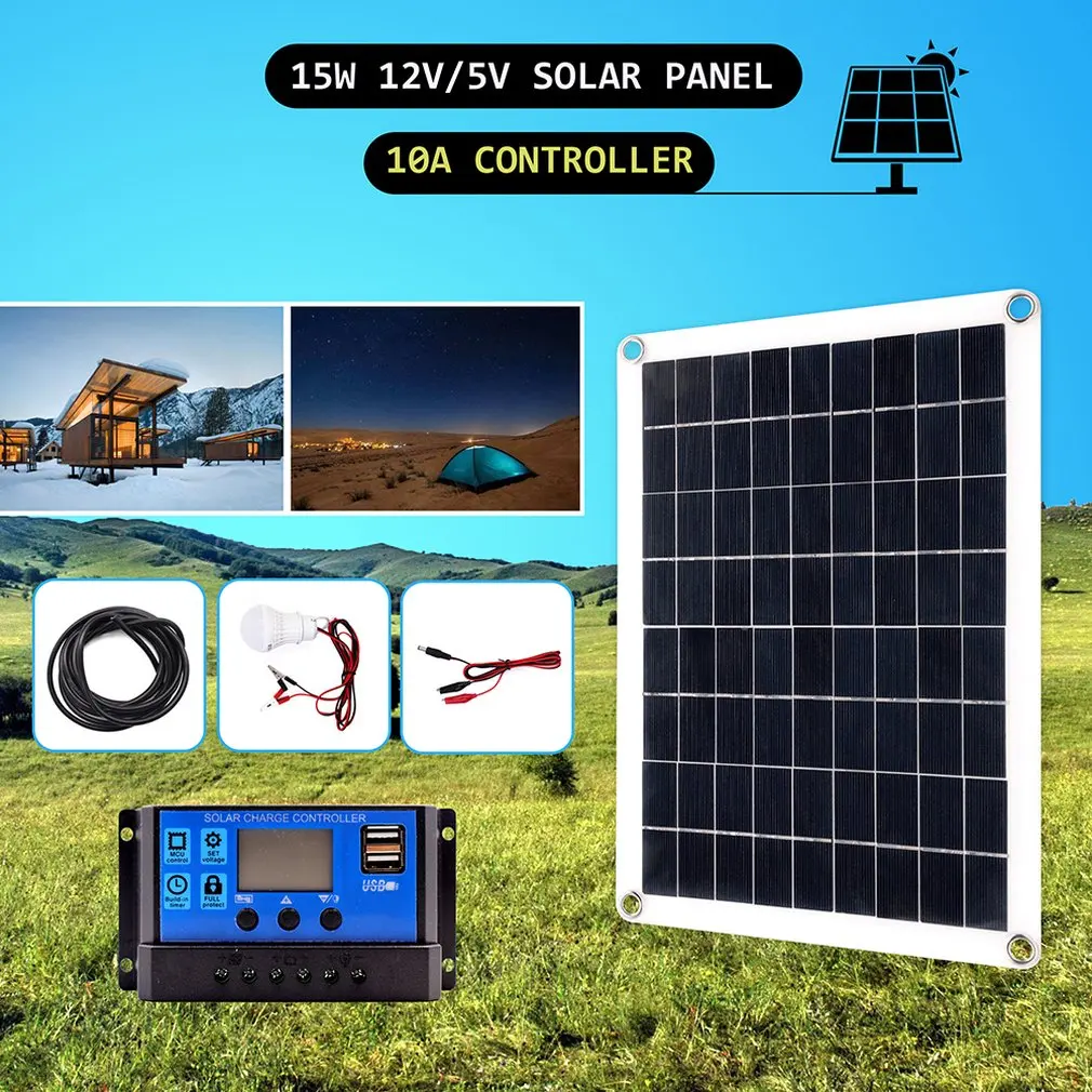 Солнечная панель 12V15W поликремниевый ремень зажим для наружного кемпинга аварийный светильник водонепроницаемый автомобиль яхта