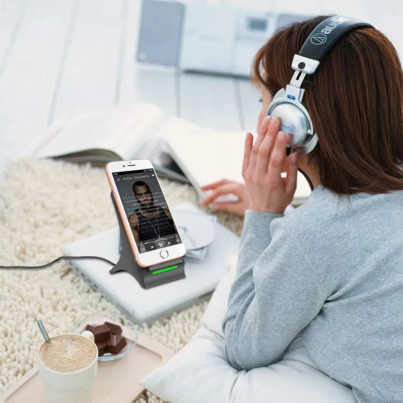 ABHU-Wireless Smart Charger Qi Certified Fast Wireless Charging Stand With Cooling Fan Phone Holder For S9 S9 Plus Note 9 Note 8