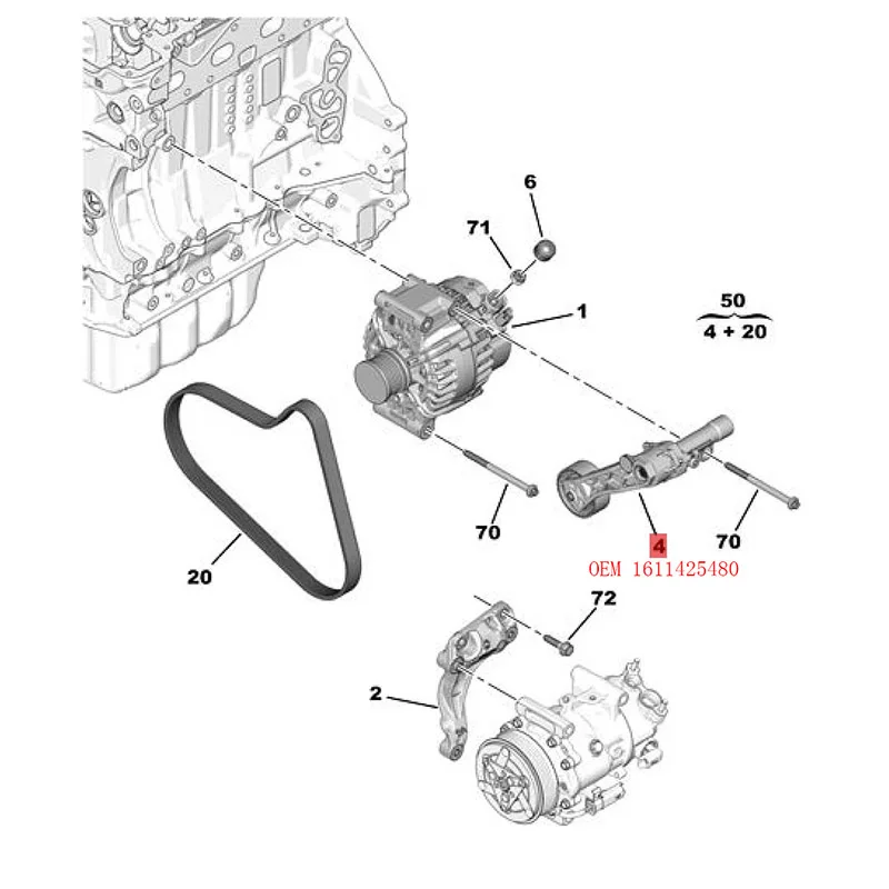 Suitable for Peugeot 208 2008 308 3008 5008 Dynamic Tensioner Citroen C3 C4 PICASSO 1.6T Generator Tensioner 1611425480 5751G9