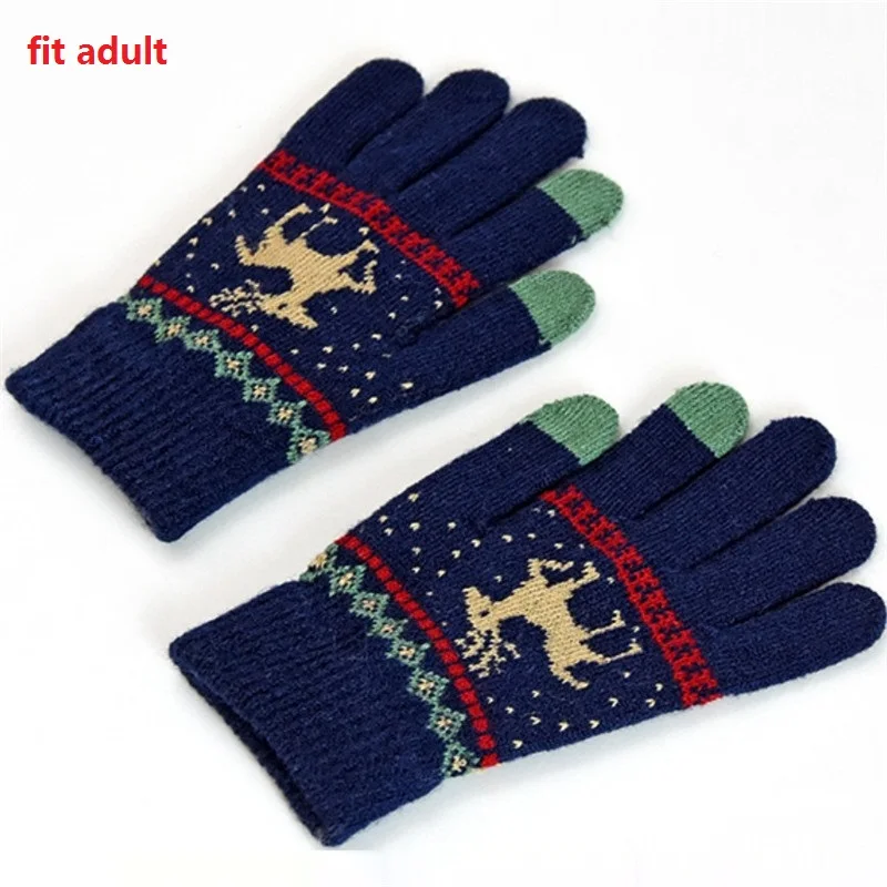 navy for adult Модные детские перчатки; зимние теплые рождественские перчатки для детей; От 5 до 14 лет для мальчиков и девочек; Детские перчатки для мамы и папы; перчатки с сенсорным экраном - Цвет: navy for adult