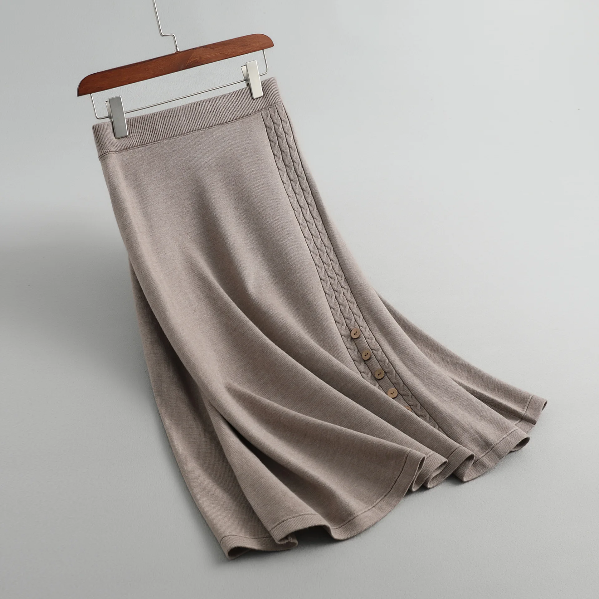 Women Wool long sweater skirt Winter female Button midi A-Line skirts maxi knitted warm elegant Saias Jupe Femme