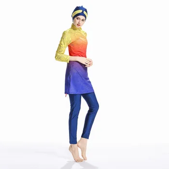 

TaoBo Gradient Color Full Cover 3pcs Muslim Swimwear Print Islamic Women Modest Hijab Plus Size Burkinis Wear Swimming Bathing