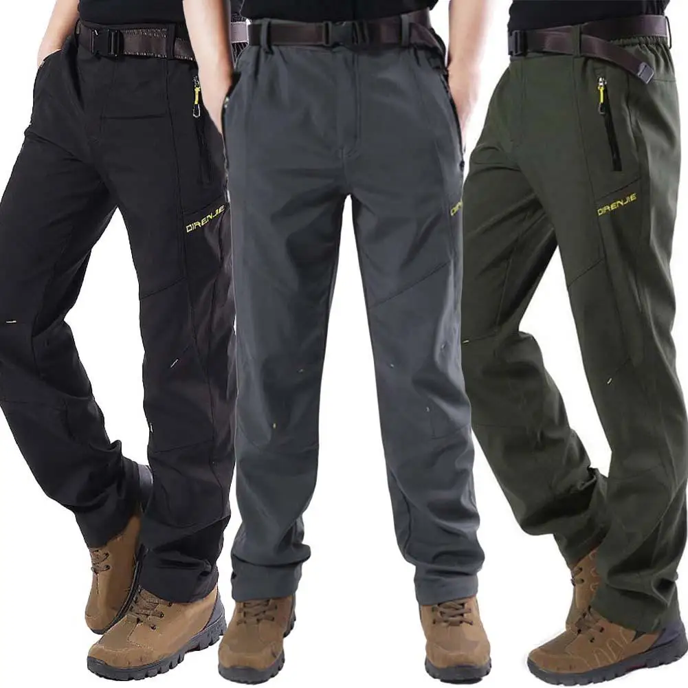 Men Outdoor Windproof Waterproof Fleece Lined Hiking Ski Pants with Zip Pockets Pantalon Travail Homme спортивные штаны мужские