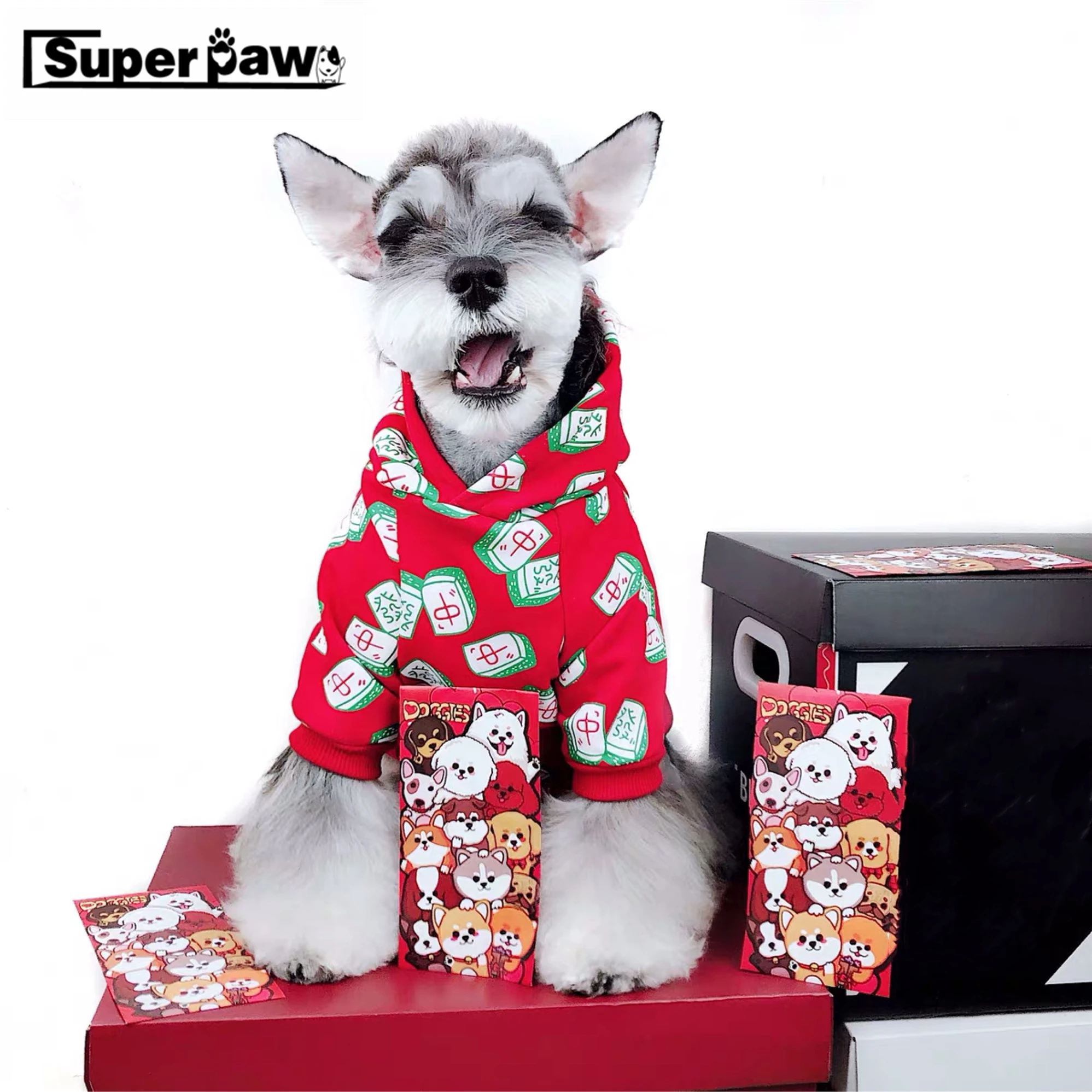 

New Year Dog Clothes Pet Puppy Mahjong Hoodie Coat French Bulldog Schnauzer Chihuahua Jacket for Dogs Winter Keeping Warm AQC33