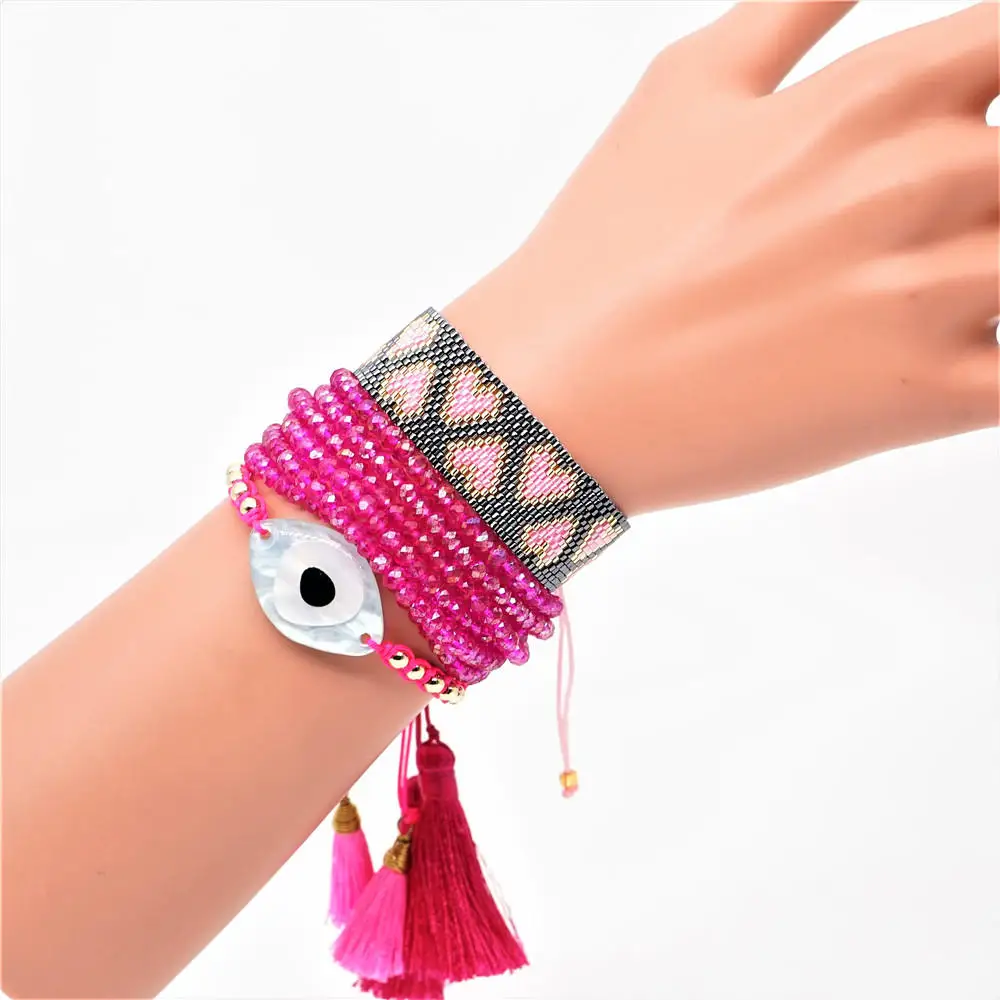 Go2boho MIYUKI браслет evil eye Pulseras Mujer Boho сердце розовое красное украшения с кристаллами кисточка ручной работы Bileklik лето