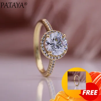 

PATAYA New Round Single Row Natural Zircon Women Big Ring 585 Rose Gold Two Rings Party Gift Wedding Luxury Fine Fashion Jewelry