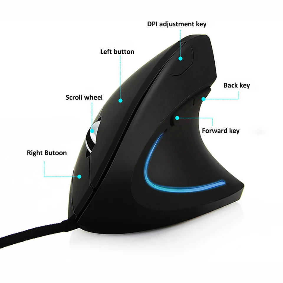 Wired Right Hand Vertical RGB Ergonomic Gaming Mouse 800 1200 1600 3200DPI USB Optical Wrist Healthy Mause for PC_voghion.com