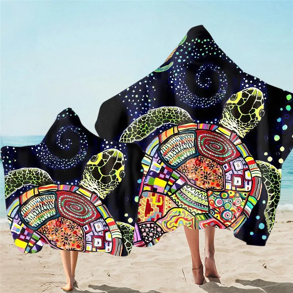 

Ethnic Hooded Towel for Beach Sports Gym Spa Surfing Swim Bath Sea Turtle, Whale, Shark, Shrimp, Jellyfish, Octopus,
