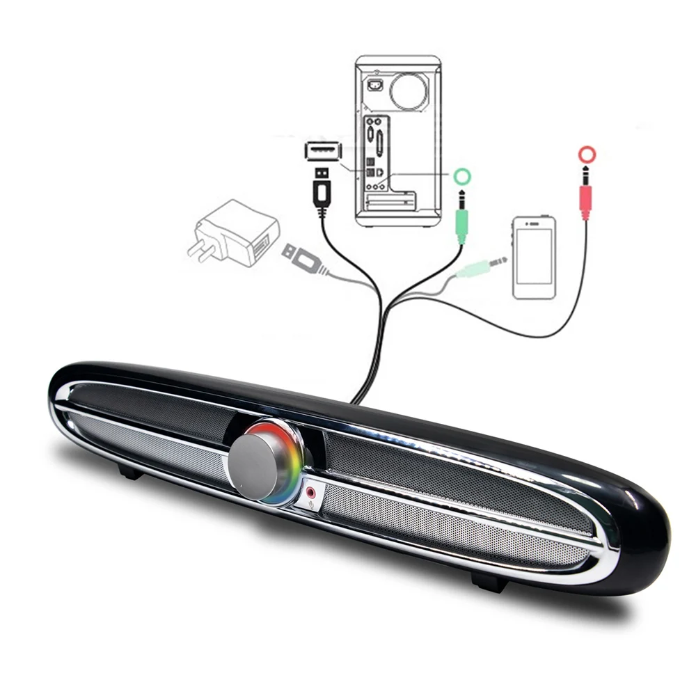 Smalody USB питание динамики Soundbar 3,5 мм Проводная звуковая коробка 10 Вт сабвуфер с микрофоном разъем для наушников для ТВ настольного компьютера
