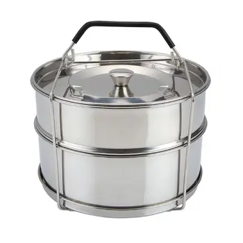 

Stainless Steel Double Layer 2 Lid Stackable Steamer with Handheld Clamping Frame Home Kitchen Cooking Tools for Pressure Cooker