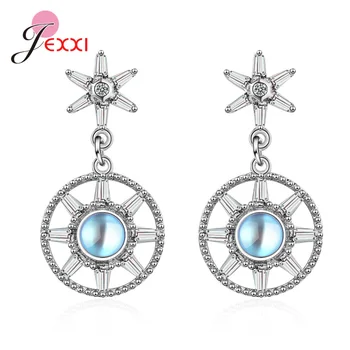 

100% Authentic 925 Sterling Silver Round Pendant Drop Earrings For Women Girls Good Quality Clear Cubic Zirconia Dangle Earrings