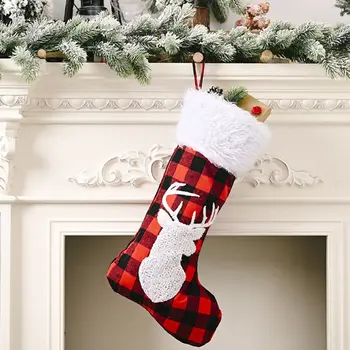 

3pcs/set Christmas Stocking Snowflake Elk Lattice Gift Candy Bag Hanging Tree 67JB