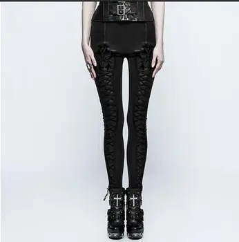 

Pumk Leggings Black Medieval Lacing Embroidery Tight pants Women Gothic