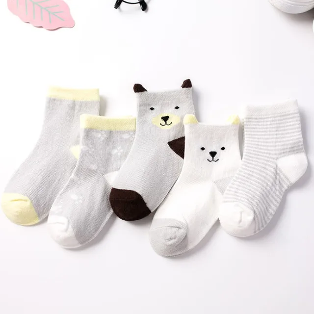 5 пара/лот, детские мягкие хлопковые носки для мальчиков и девочек, милые теплые спортивные носки в полоску и горошек с мультипликационным принтом, Осень-зима, подарок для детей, CN - Цвет: Cartoon xiao xiong