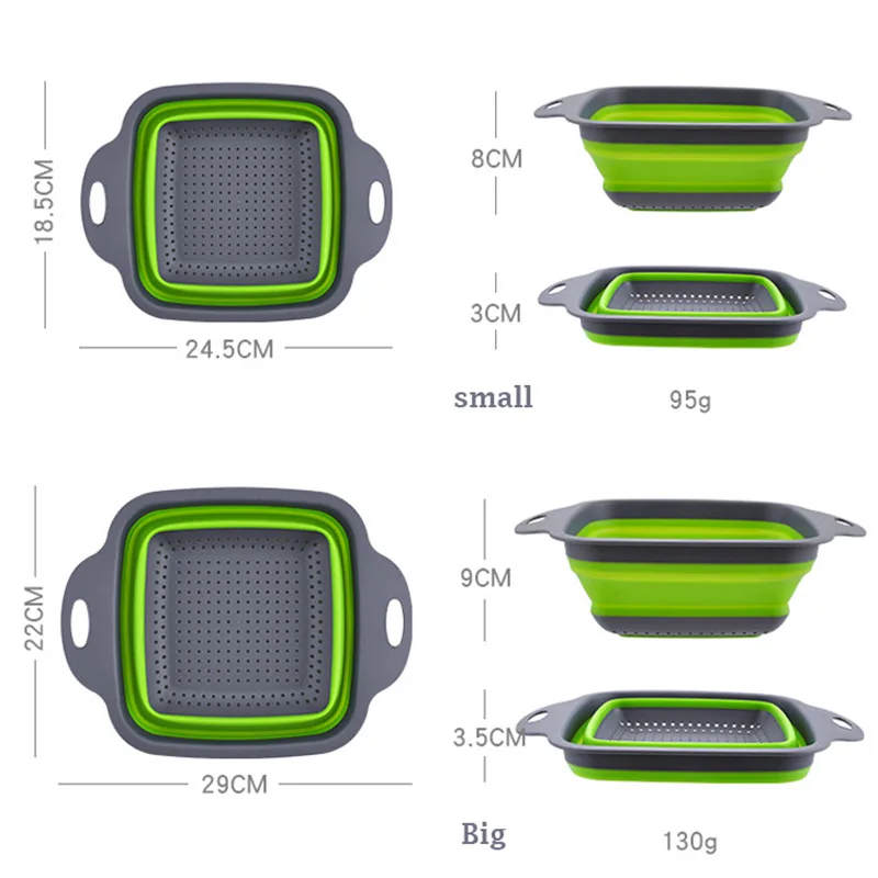 2 квадратная форма pcs сливная корзина складной дуршлаг складной силиконовый Кухня органайзер для фруктов и овощей, стиральная крылом фильтр